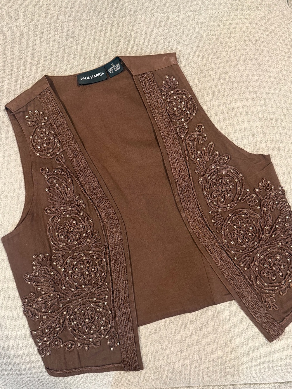 Paul Harris Brown Embroidered Beaded Vest